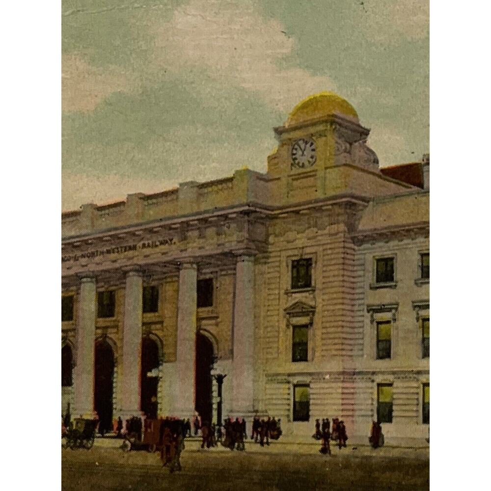 Antique 1910 Litho Ephemera Postcard Posted New Chicago Northwestern RR Station